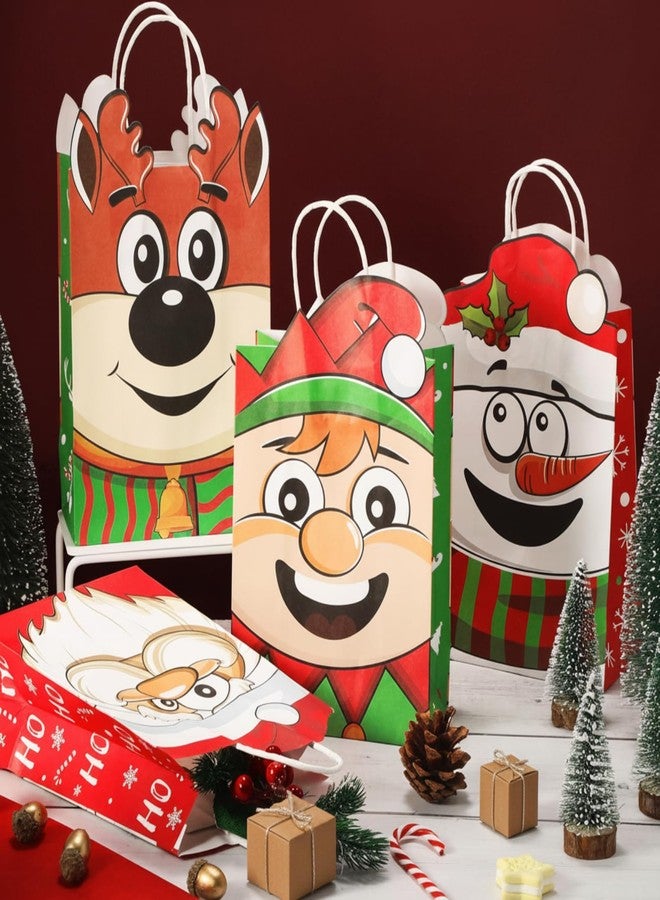 Funrous 16 Pieces Christmas Gift Bags with Tissue Papers Large Xmas Santa Claus Elf Kraft Goody Paper Bags with Handles Christmas Snowman Reindeer Gift Treat Set for Xmas Holiday Party Supplies - Image 5